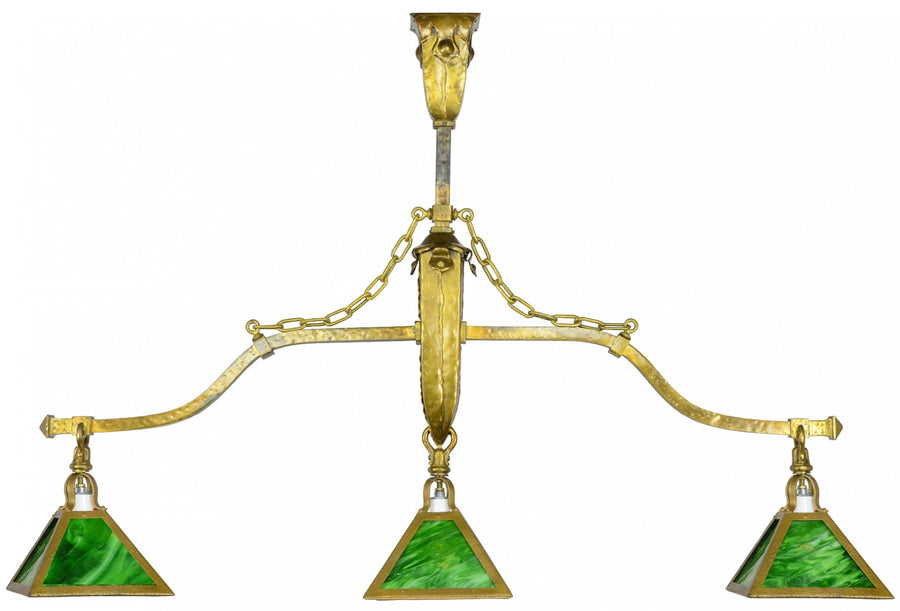 Antique Mission-Style Pool Table Triple Light Fixture
