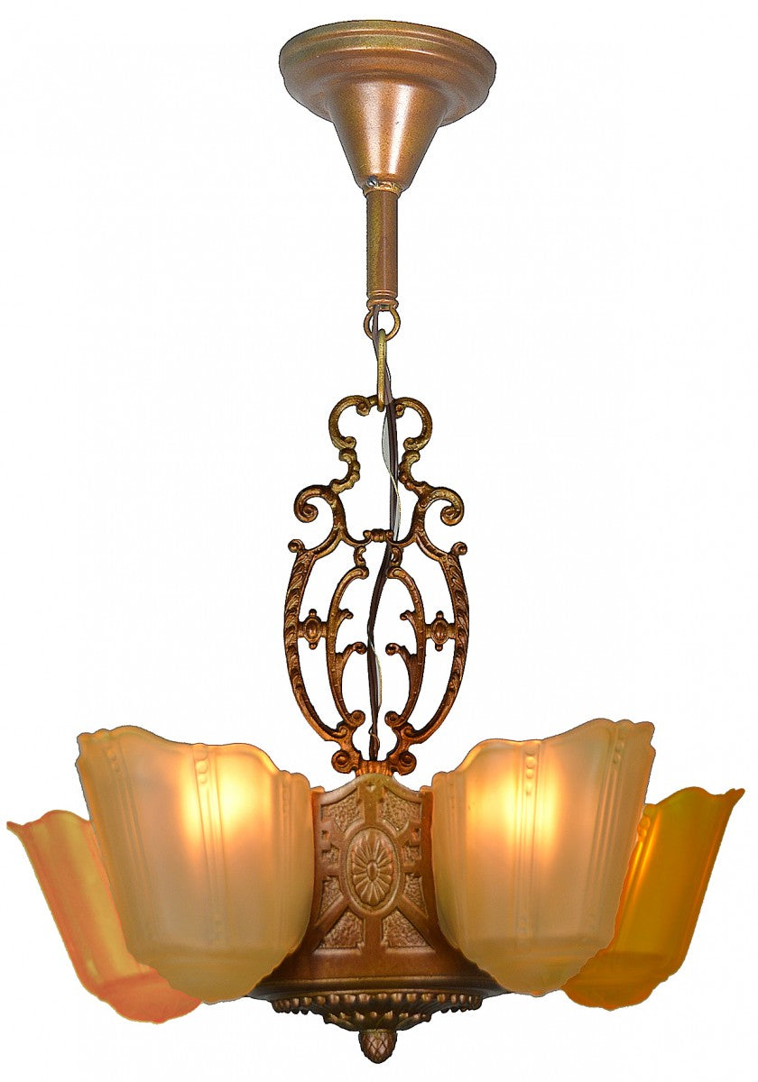 Antique Restored Art Deco Slip Shade Chandelier