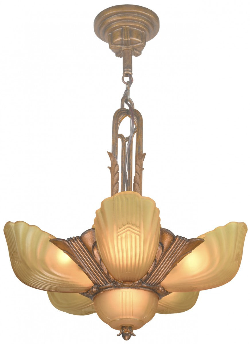 Markel Six-Light Art Deco, Red-Bronze Finished Chandelier