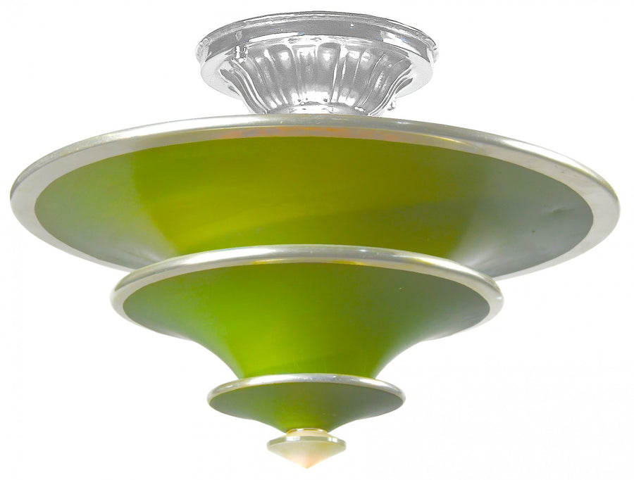 Art Deco Green and Nickel-Banded Step-Layered Light