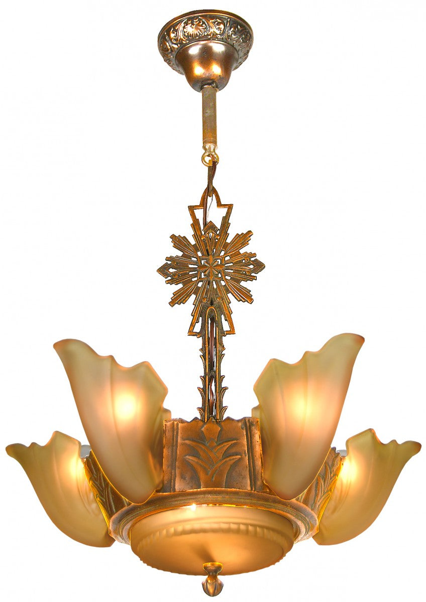 Art Deco 6-Shade Chandelier by Estellite