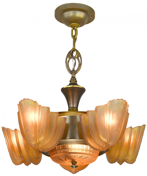 Streamline Art Deco Slip Shade Chandelier Attributed to Halcolite