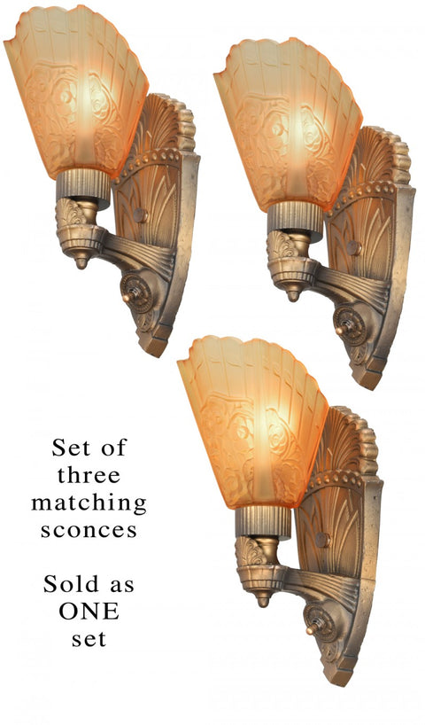 American Set of Three Edwardian Design Fancy Sconces
