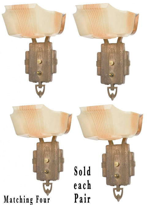 Pair of Art Deco Wide-Slip-Shade Sconces