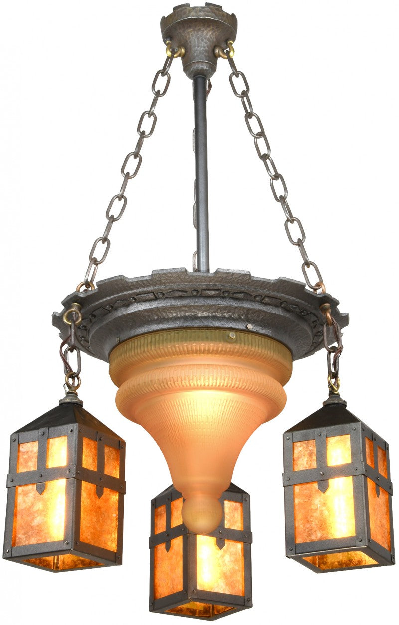 Edwardian Center Bowl Light Chandelier with Metal Mission Shades