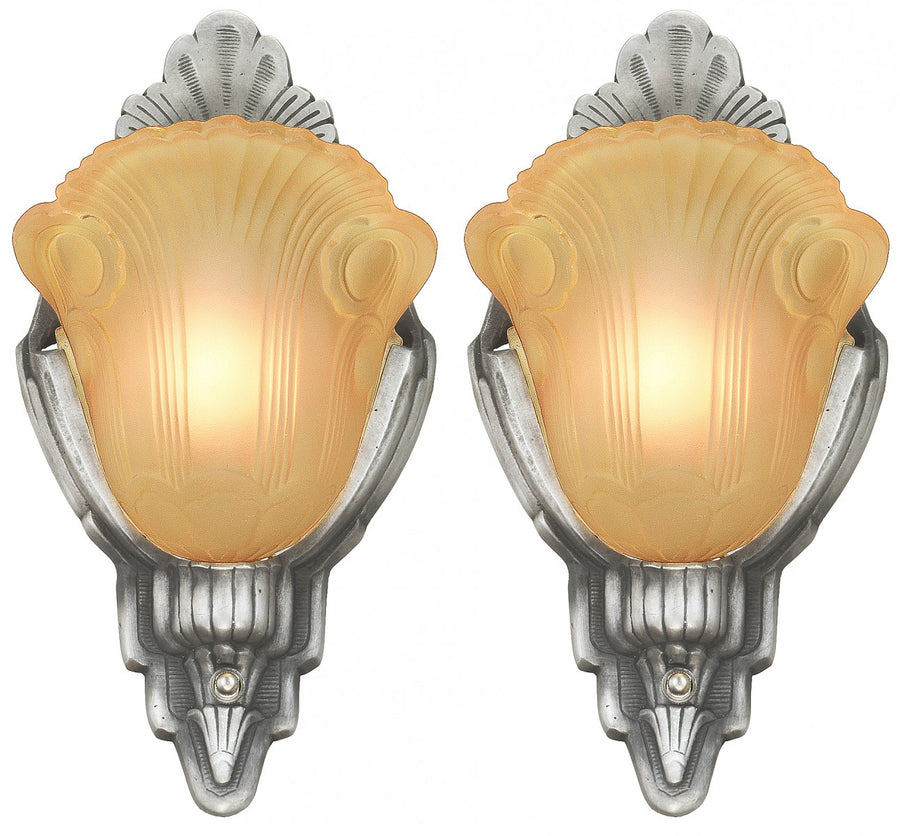 Pair of Streamline Art Deco Slip Shade Sconces by Halcolite