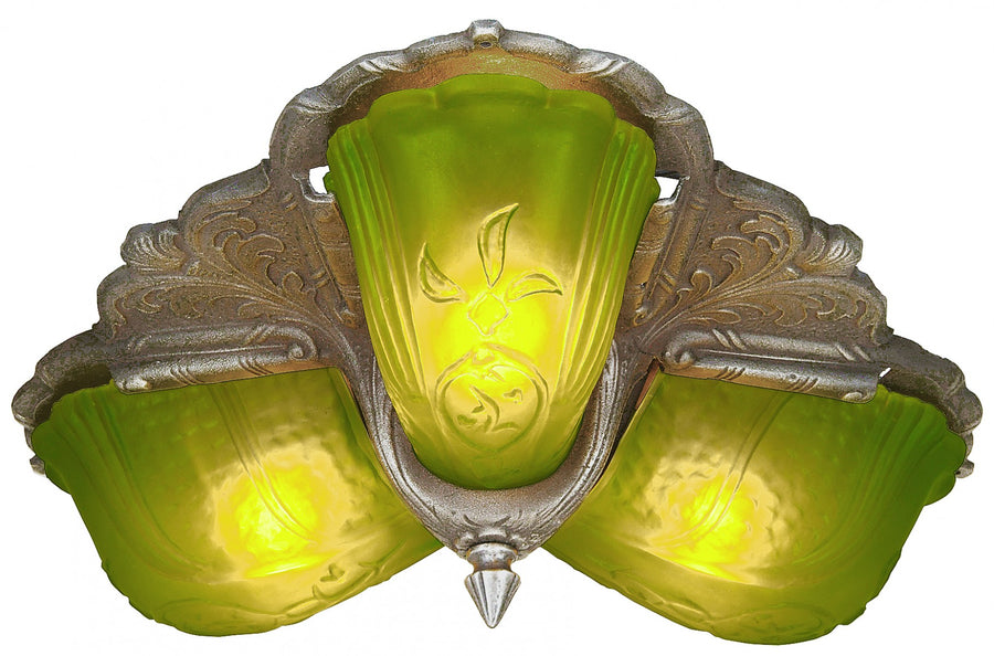 Antique Art Deco 3 Slip Shade Low Ceiling Light by Globe c.1930