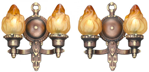 Striking Pair of Double-Arm Art Deco Wall Sconces Circa 1920