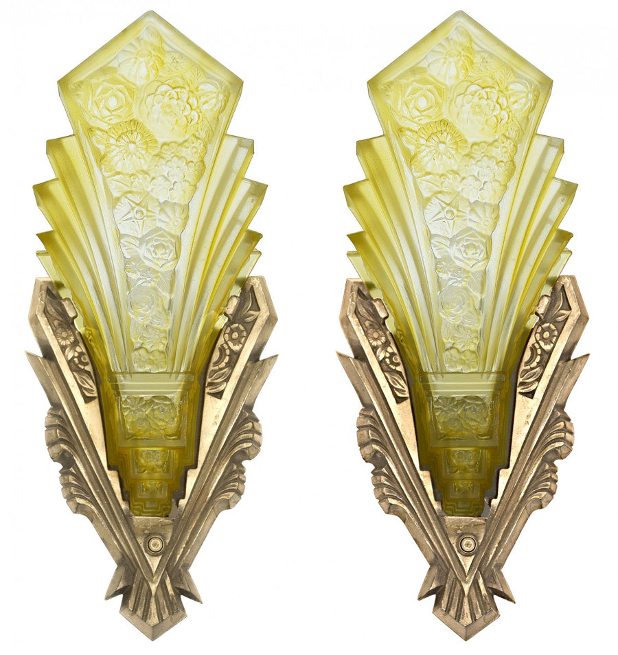 Fine Consolidated Lamp & Glass Co. Martele Pair of Sconces