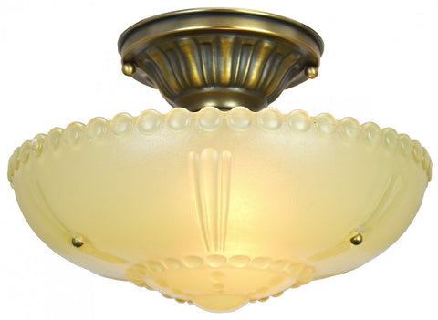 Yellow Antique 3-Chain Bowl Shade Ceiling Light