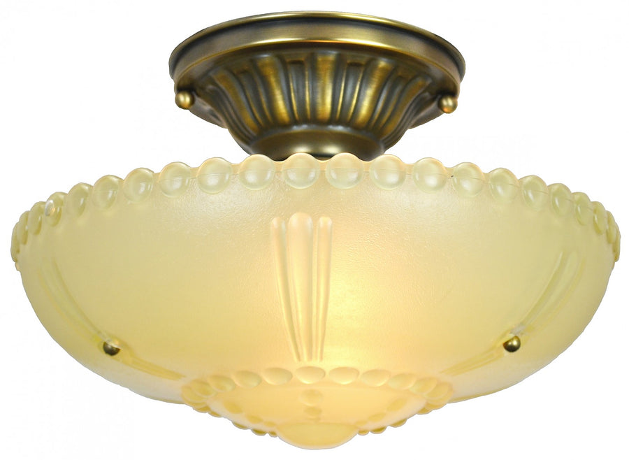 Yellow Antique 3-Chain Bowl Shade Ceiling Light