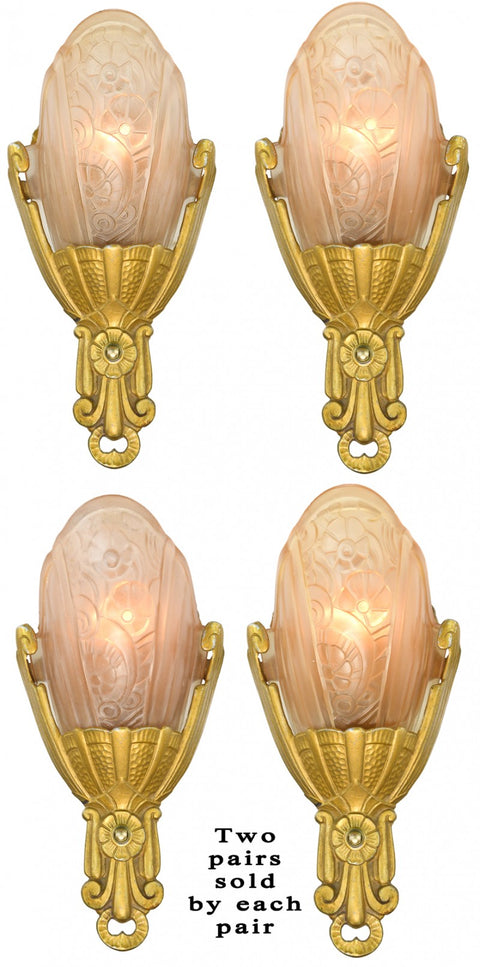 Two Pairs of Antique Art Deco Sconces by Lincoln