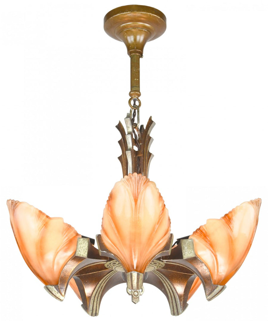 Art Deco 5-Shade Clam Shell Chandelier by Mid-West