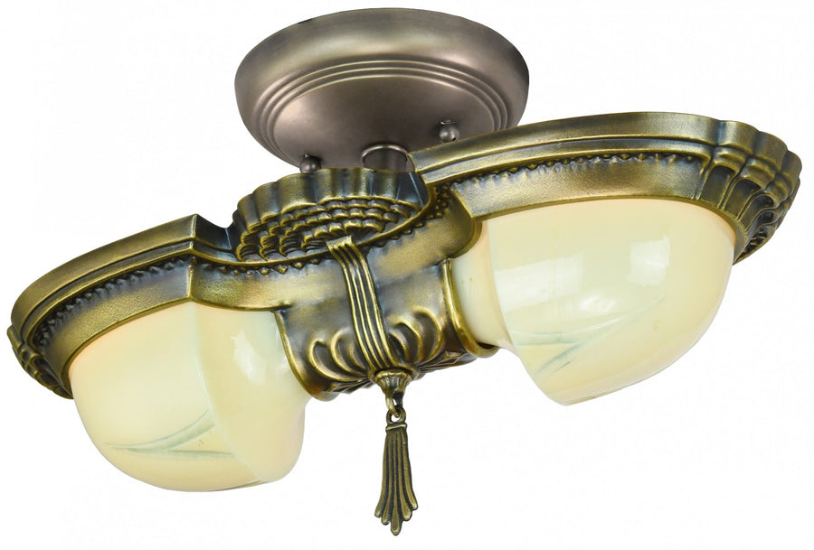 Art Deco Antique Double-Light Close-Ceiling Fixture 1930's