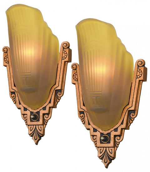 Pair of Nice Long Slip Shade Art Deco Sconces by Markel