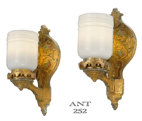 Art Deco Original Polychrome Wall Sconces Pair Antique 1920s Lights