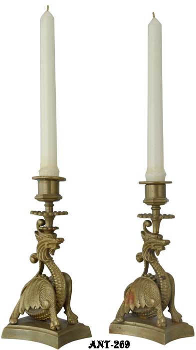 Vintage Pair of Unusual Dragon Candlesticks