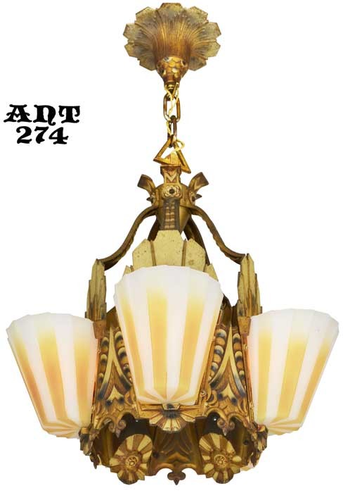 Fabulous Williamson Slip Shade Art Deco five slip shade Chandelier