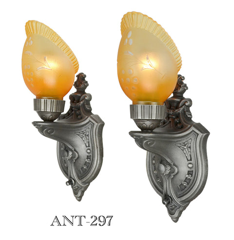 Antique American Art Shade Deco Sconces, 1920's - 1930's