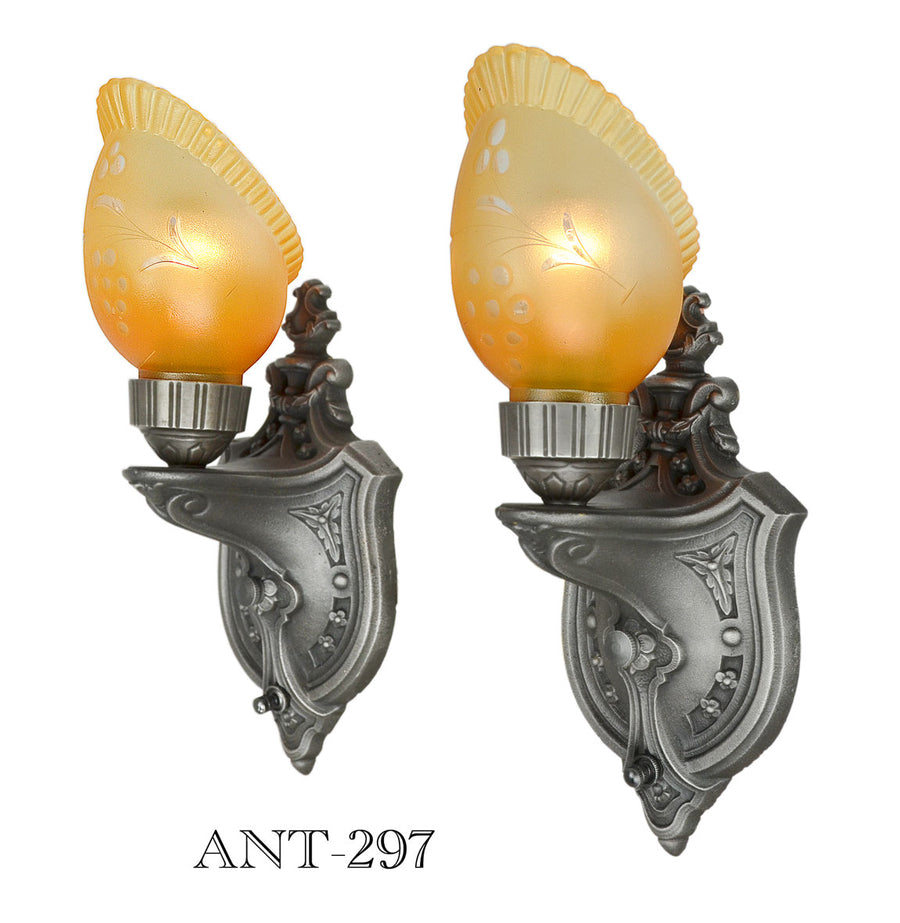 Antique American Art Shade Deco Sconces, 1920's - 1930's