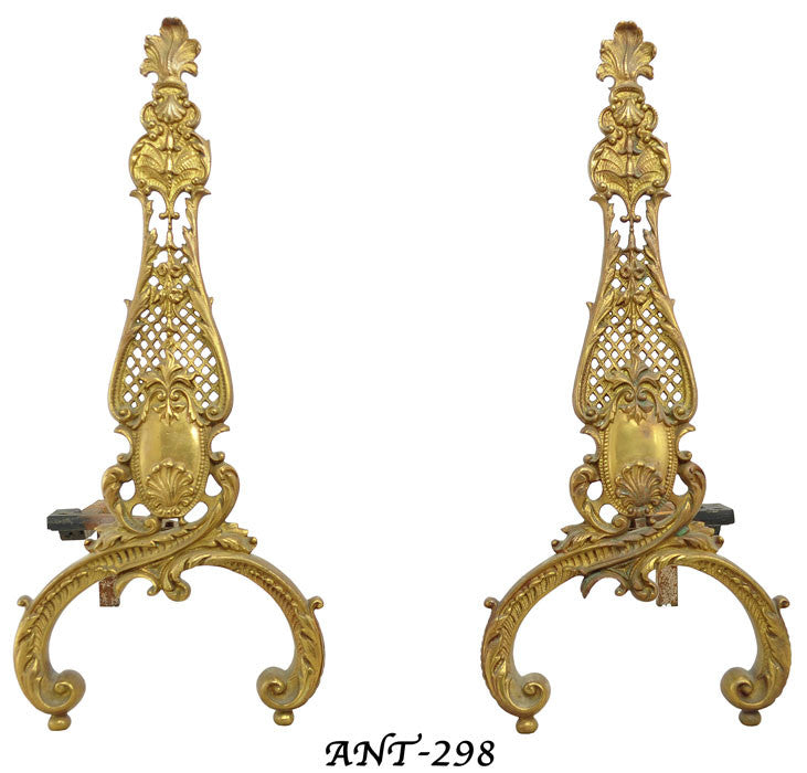 Pair of Brass Andirons - Turn of the century