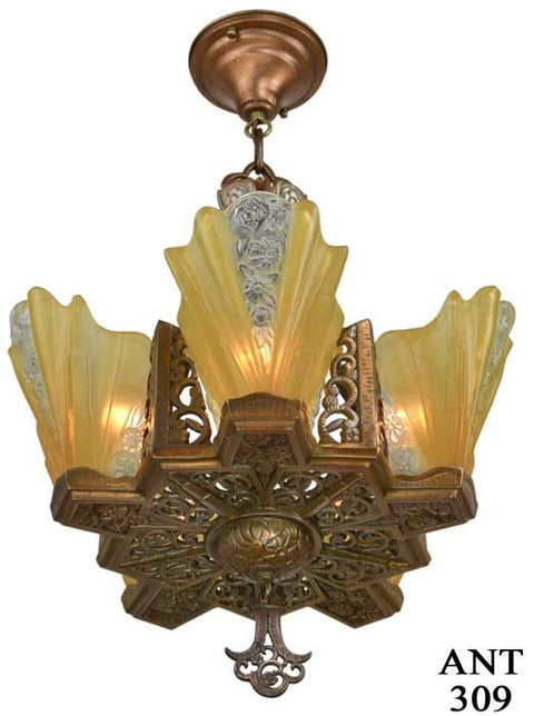 Slip shade Art Deco American Chandelier