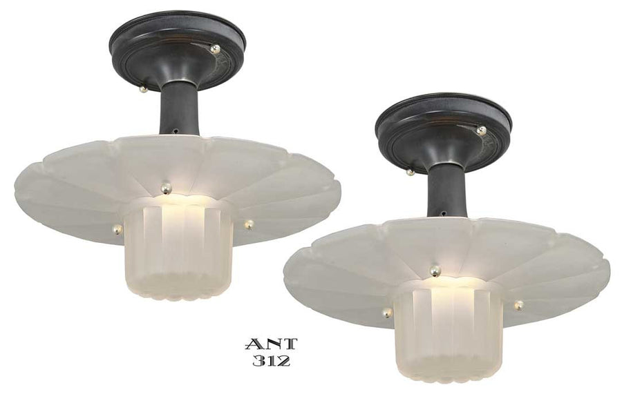 Art Deco Pair of Quaker Hat ceiling lights