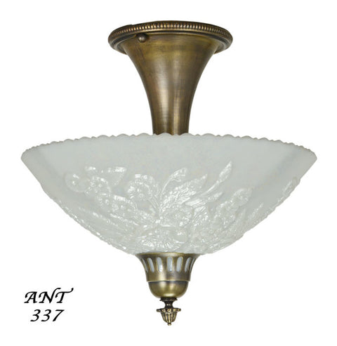Antique Opal Glass Bowl Shade Ceiling Light Fixture Semi Flush Mount