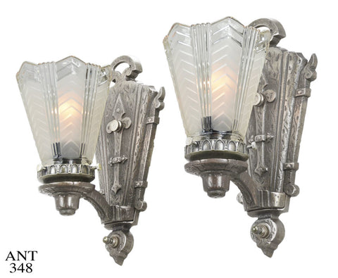 Art Deco, with Gothic Motif, Mixed Design Sconces