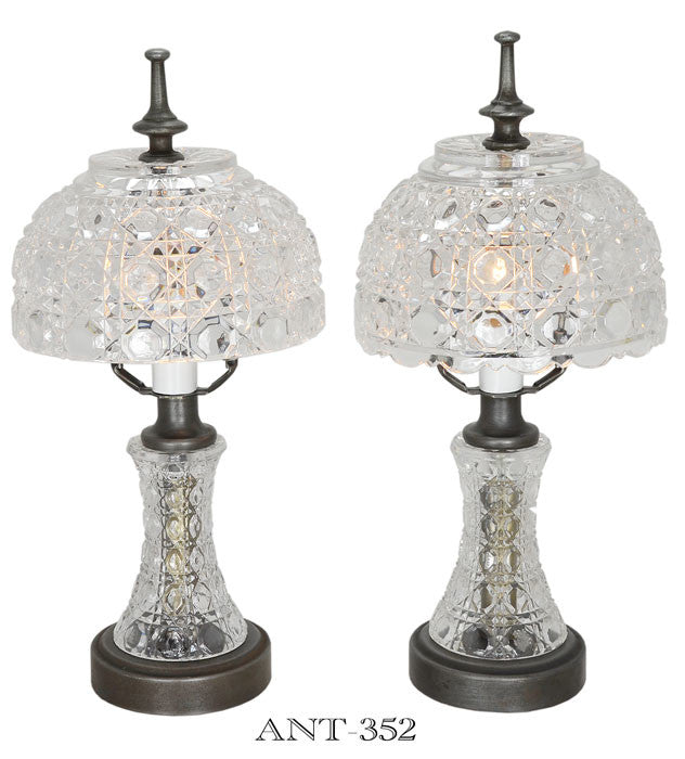 Pair of Daisy & Button Style Pattern Glass Table Lamps
