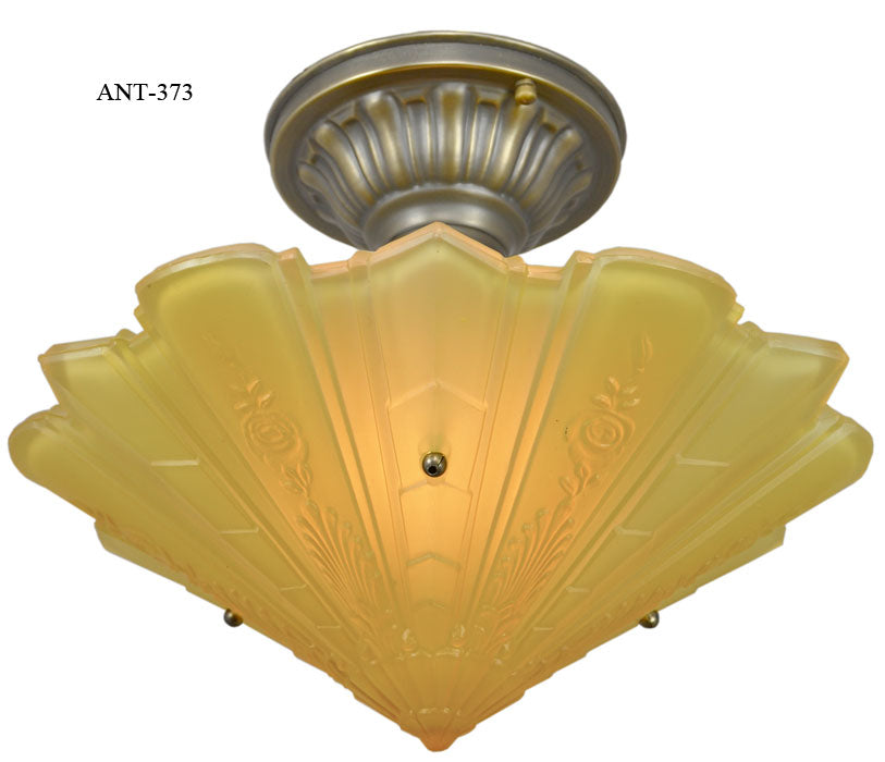 Antique Impressed Glass Art Deco Bowl Shade Ceiling Light