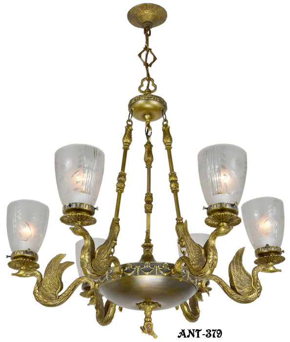 Antique Vintage Neo-Rococo French Swan Motif Victorian Chandelier