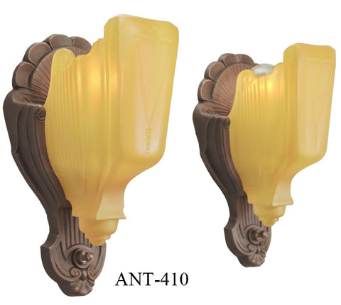 C1935 Pair Art Deco Slip Shade Sconces