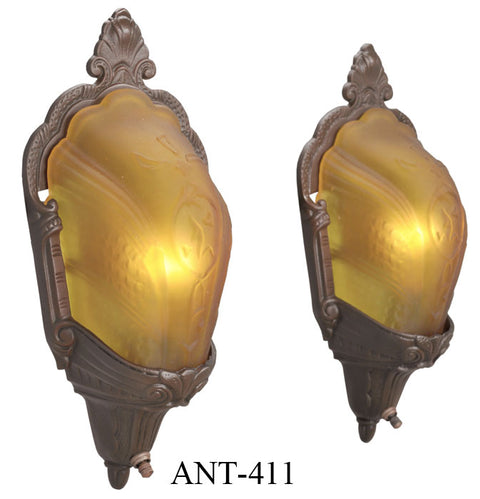 Art Deco Pair of Slip Shade Wall Sconces by Electrolier Circa 1934