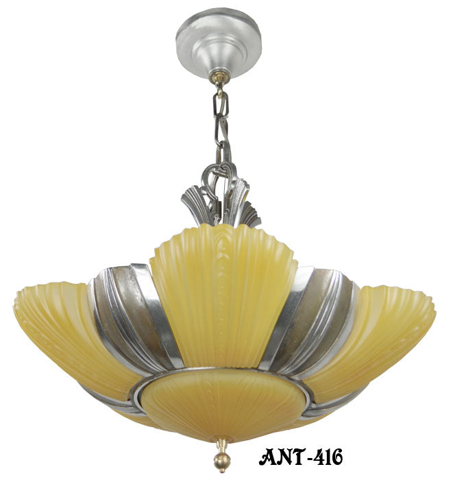 Antique Art Deco Mid-West Mnf "Chesterton Series" 6 Light chandelier with original shades