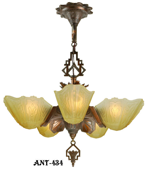 Art Deco 5 shade Chandelier by Markel "8800" Series