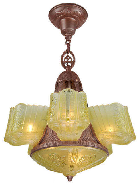 Art Deco Chandelier Circa 1930s Antique Slip Shade Ceiling Light