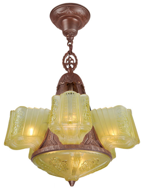 Art Deco Chandelier Circa 1930s Antique Slip Shade Ceiling Light
