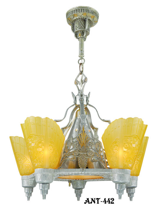 Art Deco "Top-of-the-Line" Slip Shade Chandelier