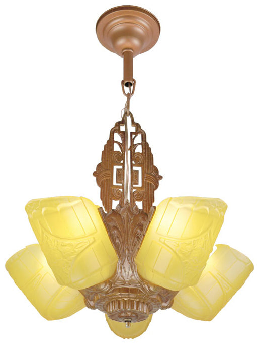Art Deco Slip Shade 5 Light Chandelier