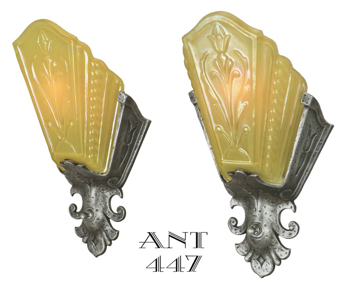 Art Deco Pair of Slip Shade Antique Wall Sconces Circa 1930 by Virden