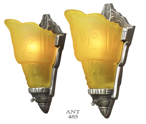American Art Deco Pair of Slip Shade Wall Sconces by Globe Circa 1933