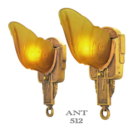 Art Deco Pair of Antique Slip Shade Wall Sconces by Markel Circa 1930s