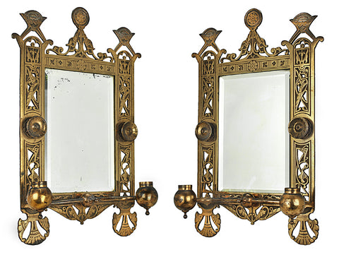 Eastlake Victorian Pair of Antique Candle Sconces w/ Beveled Mirrors