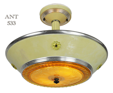 Art Deco Streamline Style Semi Flush Mount Ceiling Bowl Light Fixture