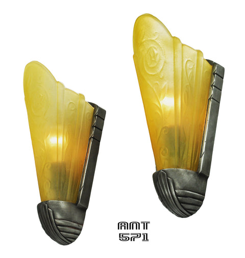 Art Deco Pair of Antique Slip Shade Wall Sconces by Riddle Circa 1935