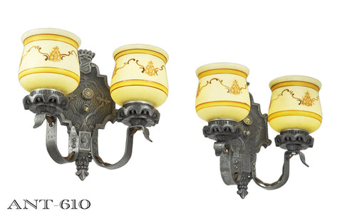 Antique Double Arm Wall Sconces Pair of Restored 1920s Two Arm Lights