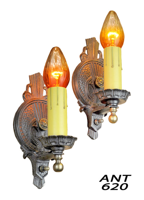 Arts and Crafts Style Art Deco Pair of Antique Bare Bulb Wall Sconces