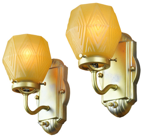 Art Deco Early Modern Wall Sconces Pair with Abstract Design Shades
