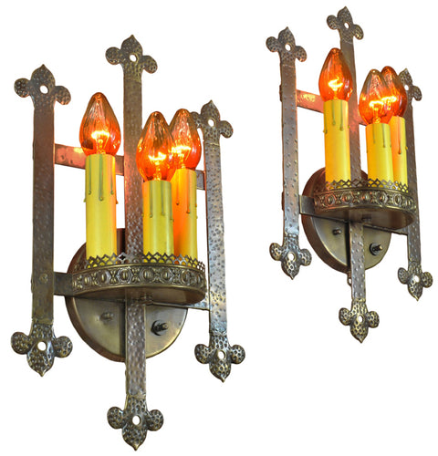 Gothic or Arts and Crafts Style Bare Bulb Candle Wall Sconces Lights
